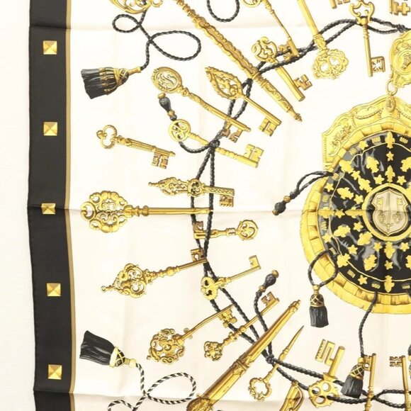 HERMES Carre 90 Scarf ""LES CLES THE KEYS RARE"" Silk White Auth - Picture 7 of 16